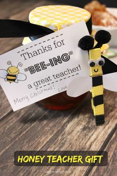 a honey teacher gift with a bee on it