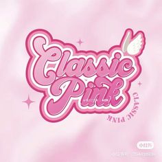 the logo for classic pink is shown on a pink background with stars and an angel