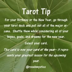 a green leaf with the words tarot tip on it