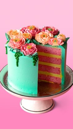 there is a cake with flowers on it