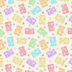 colorful gummy bears with bubbles on a white background seamless wallpaper pattern photo