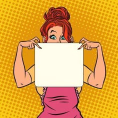 a woman in pink dress holding up a white board with her hands over her face