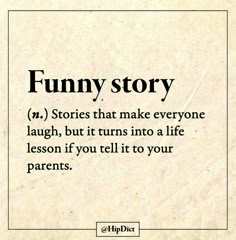 the words funny story are written in black ink