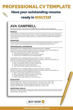 a professional cvt template for resumes and cover letters with the words, have your outstanding