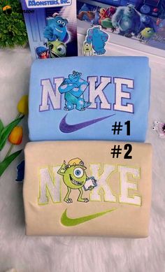 Mike Wazowski And James Sullivan Monsters Disney Nike Embroidered Sweatshirts Mike And Sully Matching Wallpaper, Nike Sweatshirts Aesthetic, Embroidered Clothes Ideas, Sullivan Y Boo, Sweatshirts Ideas, Disney Nike, Bff Matching Outfits, Mike And Sully, Childhood Dreams