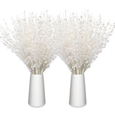 two white vases with flowers in them