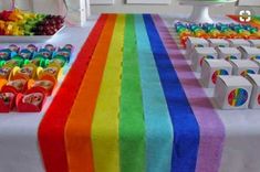 there is a rainbow table with candy on it