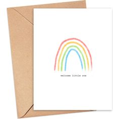 a greeting card with the words welcome little one in rainbow colors on it's front