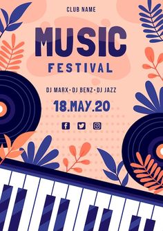 music festival poster with an image of the piano and flowers on it, in purple tones