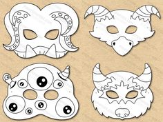 four masks with different designs on them