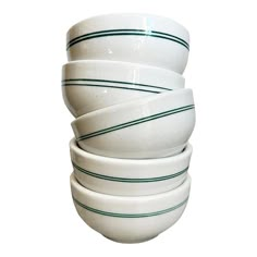 four white bowls stacked on top of each other with green lines in the middle and bottom