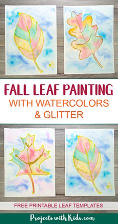 fall leaf painting with watercolors and glitter is an easy art project for kids