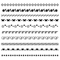 a set of black and white borders with hearts, stars and swirls on them