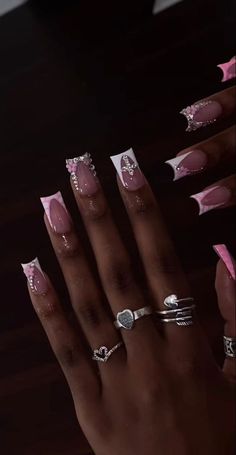 Hard Nails, Girly Acrylic Nails, Her Nails, French Acrylic Nails, Short Square Acrylic Nails