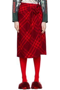 Burberry: Red Check Midi Skirt | SSENSE Red Floral Skirt, Red Pleated Skirt, Burberry Skirt, Red Skirt, Tweed Skirt, Mid Length Skirts, Black Midi Skirt, Women Midi, Red Skirts