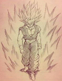 a drawing of gohan from dragon ball super saiyans, drawn in pencil