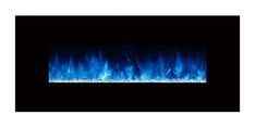 an electric fireplace with blue flames