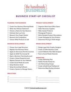 the handmade business checklist is shown in red and white with text that reads, business