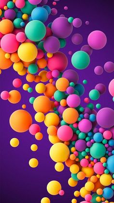 colorful bubbles floating in the air on a purple background