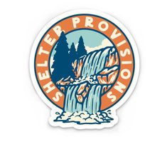 a sticker with the words steep proviss on it and a waterfall in the background