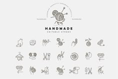 the handmade logo is shown with different types of knitting needles and yarn on it