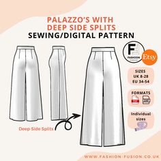 🌟 Embrace Effortless Style with Our Woven Palazzo Pattern! 🌟 Make a fashion statement with our Woven Palazzo pattern, featuring chic and sophisticated design details that elevate your wardrobe to new heights. Designed for comfort and style, these palazzo pants are the perfect choice for any occasion, from casual outings to special events. 💃 Stylish and Versatile Design: Our Palazzo pattern boasts a flattering silhouette with wide legs and deep side splits, offering a modern twist on a classic Palazzo Pants Pattern, Beautiful Ankara Gowns, Side Split, Stylish Pants, Sewing Design, Palazzo Pants, Pants Pattern, Fashion Sewing, Wardrobe Staples