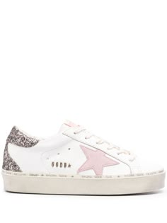 Find GOLDEN GOOSE DELUXE BRAND Hi Star Glittered Sneakers on Editorialist. white light pink calf leather glitter detailing signature star patch to the sides perforated detailing contrasting heel counter logo patch at the tongue logo at the sole tonal stitching round toe front lace-up fastening branded leather insole flatform sole This piece comes complete with a protective dust bag. Hi Star Golden Goose, Pink Golden Goose, Golden Goose Glitter, Golden Goose Hi Star, Goose Sneakers, Glitter Sneakers, Golden Goose Sneakers, Golden Goose Shoes, Golden Goose Deluxe Brand