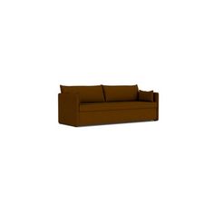 a brown couch sitting on top of a white wall