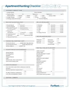 an apartment hunting checklist is shown in this document, which shows the number and type of