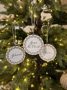 Description: Bring the spirit of Christmas into your home with our heartfelt Names of Christ Ornaments! Whether you're decorating your tree, gifting loved ones, or adding meaning to your church decor, these ornaments are made to inspire. Each ornament will be 2.5" in diameter 🎄 Choose Your Set: ~ Half a dozen: Choose 6 names from either list A or B. ~ Dozen A: Includes 12 sacred names: Jesus Christ, Jesus the Christ, Jehovah, Holy One, Prince of Peace, Savior, Immanuel, King of Kings, Deliverer Names Of Christ Ornaments, Christian Christmas Tree, Names Of Christ, Wooden Decorations, Christmas Church, Wood Christmas Tree, The Spirit Of Christmas, Saratoga Springs, Wood Christmas