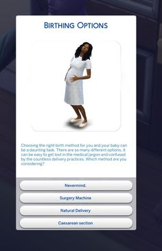 the birthing options screen is shown on an iphone device, which shows a pregnant woman in