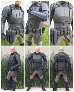 several photos of a man in armor with multiple angles to show how he's made