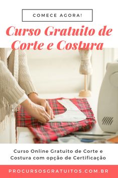 a woman is using a sewing machine to sew on a red and white blanket