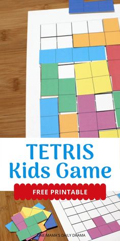 the printable tetris kids game is shown on top of a wooden table