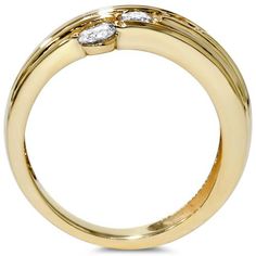 a yellow gold ring with two diamonds on it