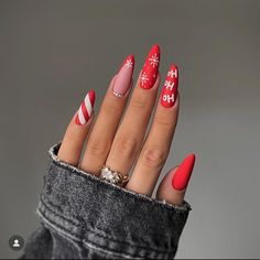 Christmas Nail Designs Candy Cane, Candy Cane Acrylic Nails, Candy Cain Nails, Christmas Candy Cane Nails, Candy Cane Christmas Nails, Clover Nails, Peppermint Nails, Paisley Nails, Candy Cane Nail Art