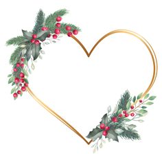 a heart shaped frame with holly and berries