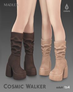 two women's high heeled boots are shown in three different colors and sizes