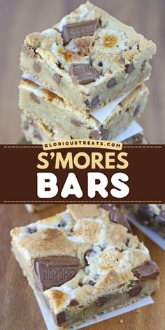 s'mores bars stacked on top of each other