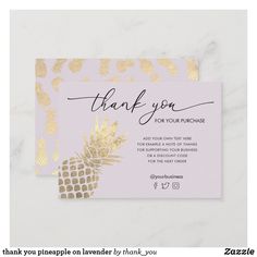 a thank card with gold foil pineapples on it and the words, thank you for