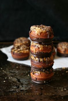 chocolate covered cookies stacked on top of each other