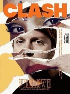 the cover of clash magazine with an image of a man's face through torn paper