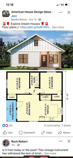 the floor plan for a small house with two bedroom and an attached garage, which is also