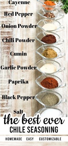 the best spices for seasoning on a wooden table with text overlay that reads homemade easy