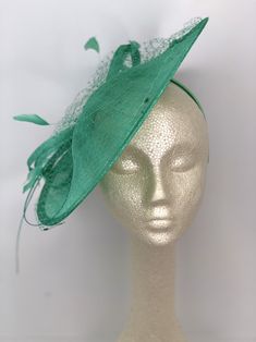 Jade Green Fascinator Hatinator Derby Hat, Womens Tea Party Hat, Church Hat, Derby Hat, Fancy Hat, Royal Hat, Tea Party Hat, weddin Summer Races Ostrich Feather Headpiece, Spring Party Feather Trim Fascinator, Ostrich Feather Headpiece For Kentucky Derby Party, Feathered Mini Hats For Royal Ascot Races, Mini Hats With Feathers For Royal Ascot Races, Ostrich Feather Headpieces For Kentucky Derby Party, Royal Ascot Feathered Mini Hats For Races, Summer Party Feather Trim Fascinator, Royal Ascot Mini Hats With Feathers