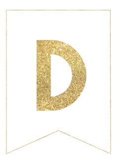 the letter d is made up of gold glitter and has a white border around it