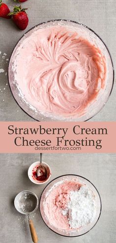 strawberry cream cheese frosting in a glass bowl