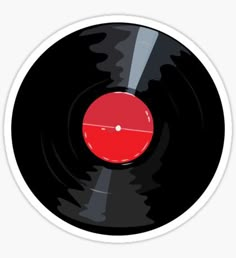 an old vinyl record sticker with a red disk on the center and black background