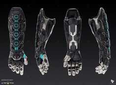 three different views of the futuristic foot and hand