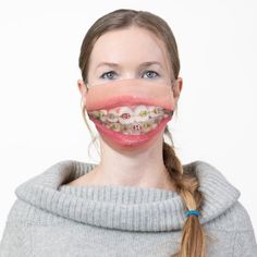 Big Smile With Braces Adult Cloth Face Mask - tap, personalize, buy right now! #AdultClothFaceMask #smile, #lips, #teeth, #funny, #humor, Smile With Braces, Teeth Humor, Mask Pictures, Free Cards, Cloth Face Mask, Costume Makeup, Face Coverings, Ear Loop, Wedding Pinterest